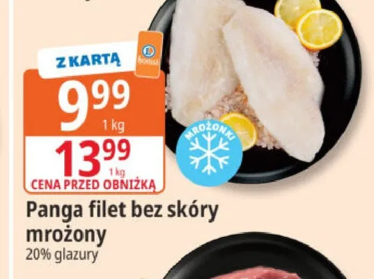 Panga filet bez skóry mrożony 20% glazury promocja w Leclerc