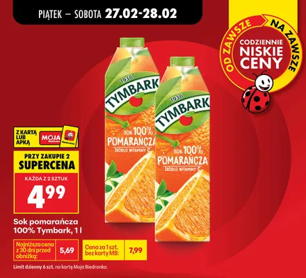 Sok pomarańczowy 100% promocja w Biedronka