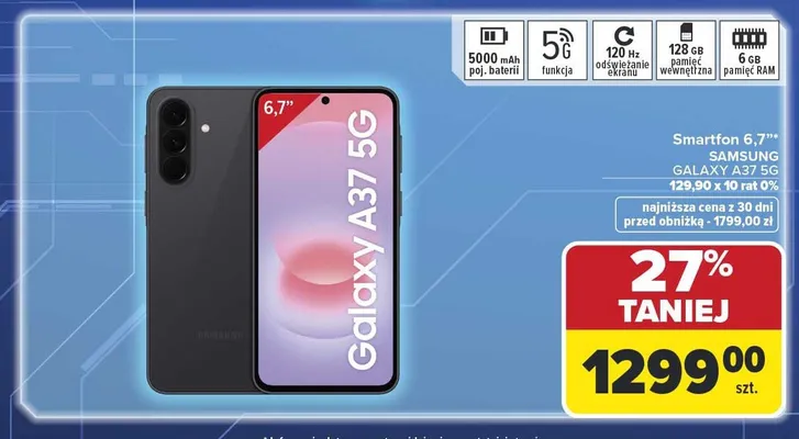Smartfon SAMSUNG GALAXY A37 5g 6,7" 128 GB promocja w Carrefour