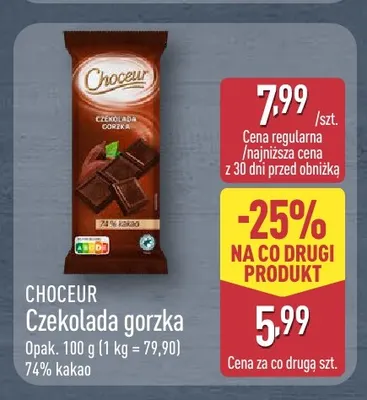 Czekolada gorzka 74% kakao Choceur promocja w Aldi