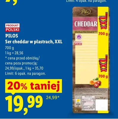 Ser cheddar w plastrach, XXL promocja w Lidl
