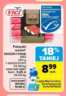 Paluszki surimi Śnieżny Krab Vici promocja w Carrefour