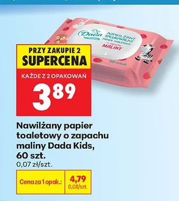 Nawilżany papier toaletowy Dada Kids malina promocja w Biedronka