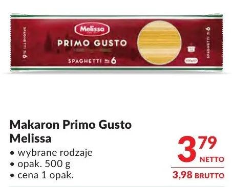 Makaron Primo Gusto Melissa wybrane rodzaje promocja w Makro