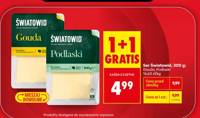 Ser Światowid Gouda w plastrach promocja w Biedronka