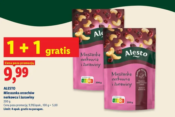 Mieszanka orzechów nerkowca i żurawiny Alesto promocja w Lidl