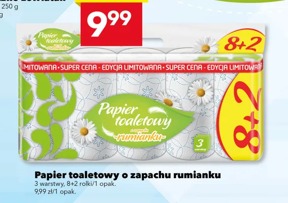 Papier toaletowy o zapachu rumianku 3 warstwy, 8+2 rolki/1 opak. promocja w LEWIATAN