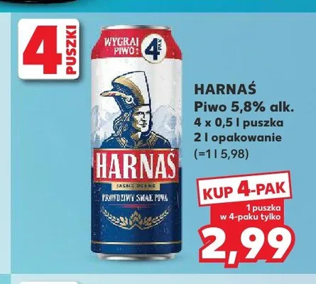 Piwo Harnaś 5,8% alk. 4-pak 0,5l promocja w Kaufland