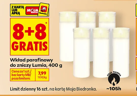 Wkład parafinowy do zniczy Lumia promocja w Biedronka