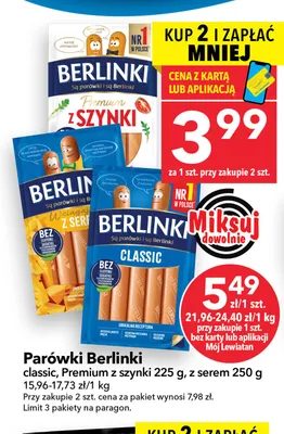 Parówki Berlinki z serem promocja w LEWIATAN