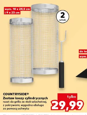 Zestaw koszy cylindrycznych ruszt do grilla COUNTRYSIDE 2-pak wym. 10x24,5cm i 9x23cm ze stali szlachetnej z pokrywami wygodna obsługa za pomocą uchwytu promocja w Kaufland