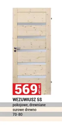 Drzwi WEZUWIUSZ 5S pokojowe, drewniane surowe drewno 70-80 promocja w Merkury Market