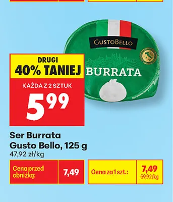 Ser burrata Gusto Bello promocja w Biedronka