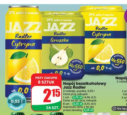 Piwo bezalkoholowe Napój bezalkoholowy Jazz Radler Gruszka promocja w Dino