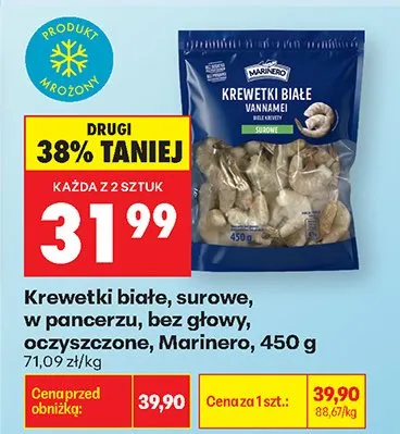 Krewetki białe surowe w pancerzu bez głowy oczyszczone Marinero promocja w Biedronka