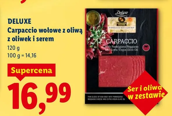 Carpaccio wołowe z oliwą z oliwek i serem promocja w Lidl