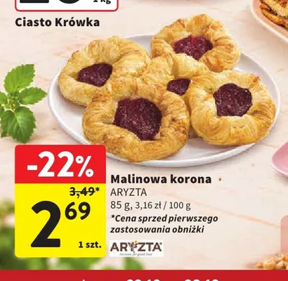 Malinowa korona Aryzta promocja w Intermarche
