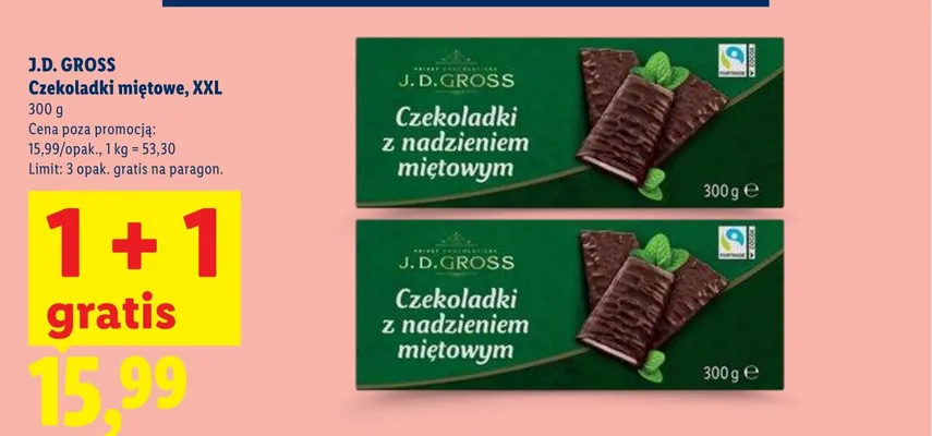 Czekoladki miętowe XXL J.D. Gross promocja w Lidl