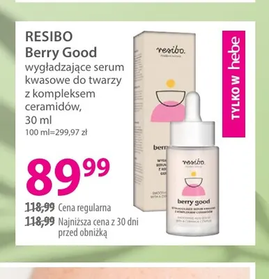 Wygładzające serum kwasowe do twarzy z kompleksem ceramidów Berry Good Resibo promocja w Hebe