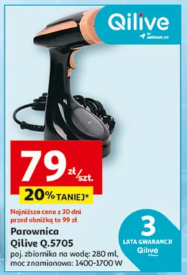Parownica Qilive Q.5705 poj. zbiornika na wodę: 280 ml, moc znamionowa: 1400-1700 W promocja w Auchan