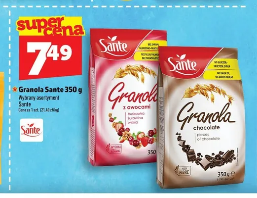 Granola z owocami Sante promocja w TOPAZ
