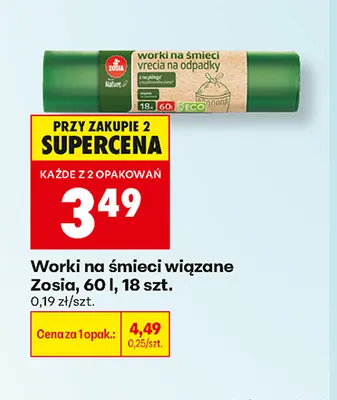 Worki na śmieci wiązane Zosia 60 l promocja w Biedronka