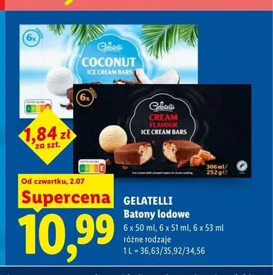 Batony lodowe Gelatelli Cream Flavour 6-pak promocja w Lidl