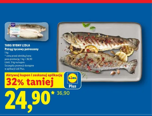Pstrąg tęczowy patroszony TARG RYBNY LIDLA promocja w Lidl