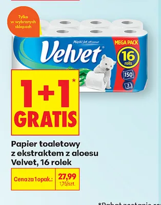 Papier toaletowy z ekstraktem z aloesu Velvet 16-pak promocja w Biedronka