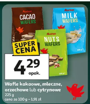 Wafle kakaowe, mleczne, orzechowe lub cytrynowe promocja w Auchan