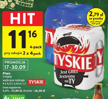 Piwo bezalkoholowe Tyskie 4-pak promocja w Intermarche