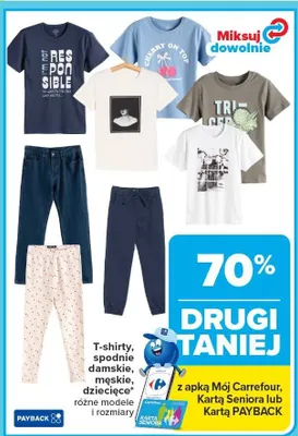 T-shirty, spodnie damskie, męskie, dziecięce różne modele i rozmiary promocja w Carrefour Market