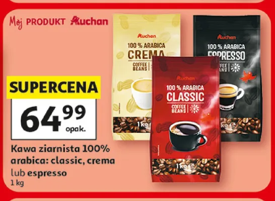 Kawa ziarnista 100% Arabica Auchan Crema promocja w Auchan