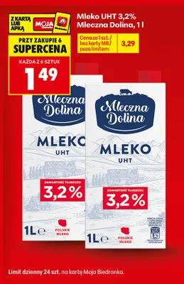 Mleko UHT Mleczna Dolina 3,2% promocja w Biedronka