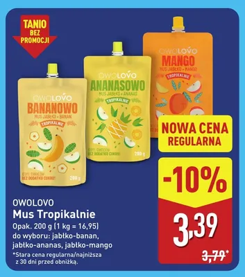 Mus Tropikalnie jabłko-banan Owolovo promocja w Aldi