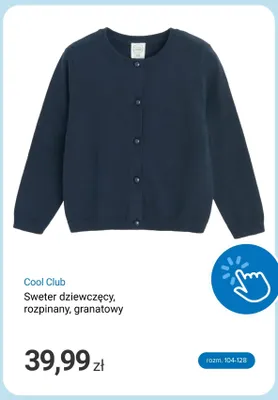 Sweter dziewczęcy rozpinany granatowy Cool Club promocja w Smyk