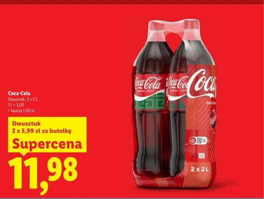 Napój gazowany Coca-Cola Original Taste 2-pak 2l promocja w Lidl