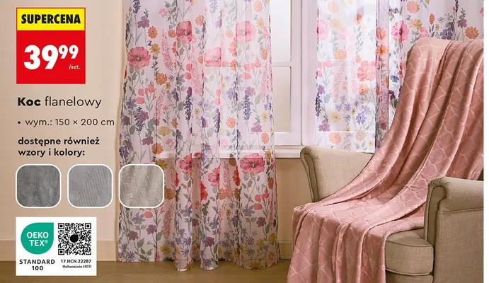 Koc flanelowy 150 x 200 cm promocja w Biedronka