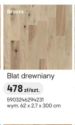 Blat drewniany Brzoza 62x2,7x300cm promocja w Castorama