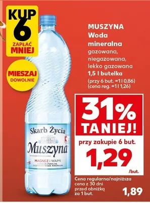Woda mineralna gazowana, niegazowana, lekko gazowana Muszyna promocja w Kaufland