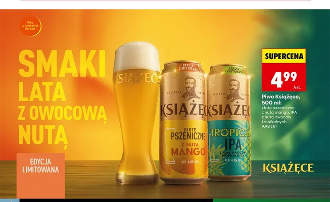 Piwo Książęce Złote Pszeniczne z nutą mango promocja w Biedronka