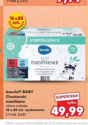 Chusteczki nawilżane bevola BABY 16-pak promocja w Kaufland