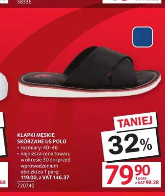 Klapki męskie skórzane US Polo promocja w Selgros