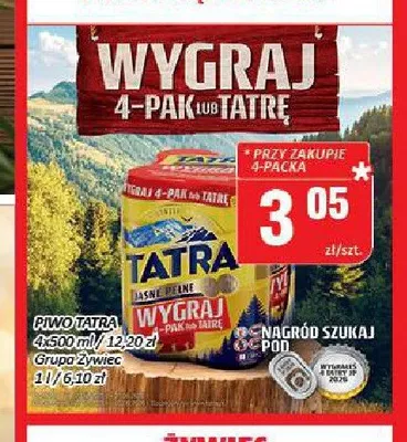 Piwo Tatra Jasne Pełne 4-pak 500 ml promocja w Chorten