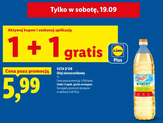Olej słonecznikowy Vita D'or Wyśmienity promocja w Lidl