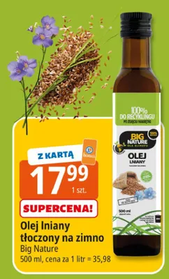 Olej lniany tłoczony na zimno promocja w Leclerc