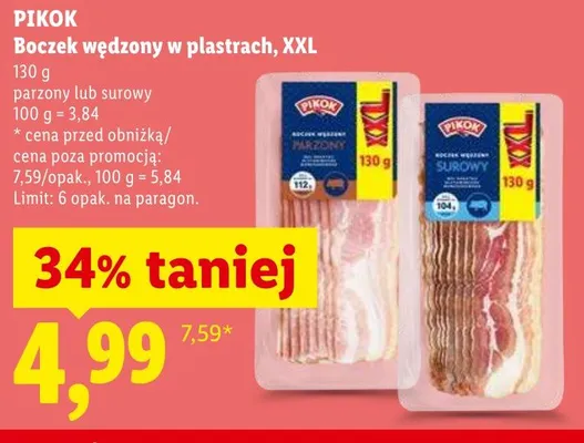 Boczek wędzony w plastrach XXL surowy promocja w Lidl