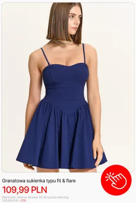 Sukienka damska fit & flare Cropp granatowa promocja w Cropp
