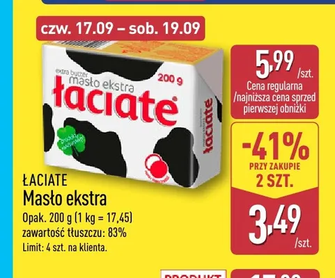 Masło ekstra Łaciate promocja w Aldi