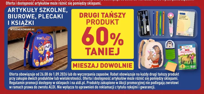 Artykuły szkolne biurowe plecaki i książki promocja w Aldi